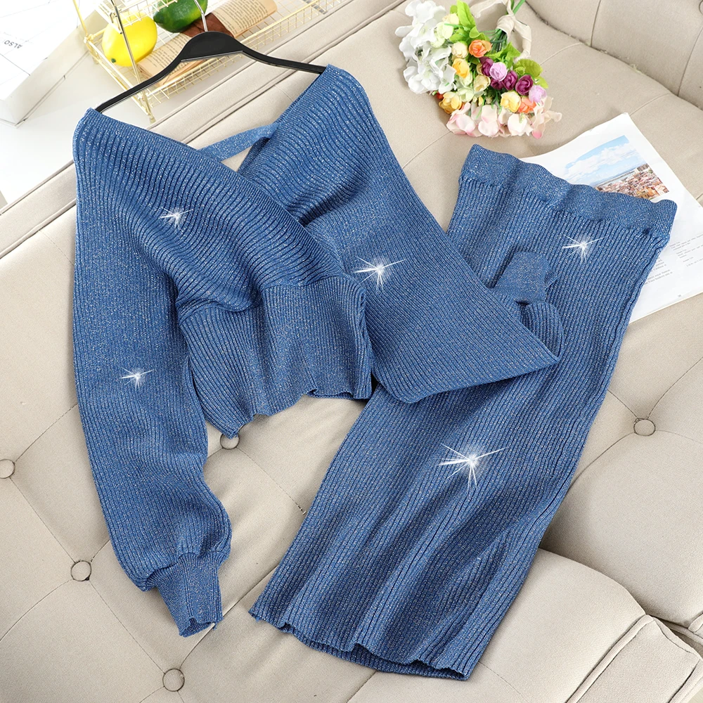 SINGRAIN женский свитер из люрекса + вязаная юбка карандаш блестящие вязаные