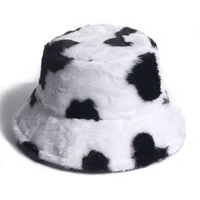 hanxi winter bucket hats women milk cow leopard print faux fur plush panama hats outdoor warm sun hat soft velvet fisherman cap