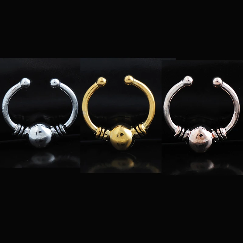 

3pcs 2019 New U - Shaped Round Ball Retro Fake Nose Ring Anti Allergy Stainless Steel Woman Sexy Nose Piercing Body Jewelry
