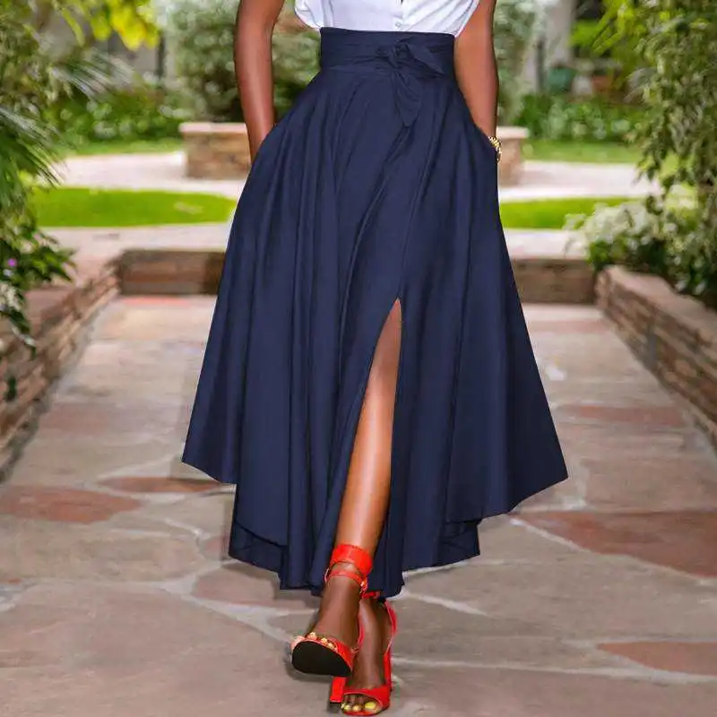 

ZANZEA Fashion Irregular Skirts Holiday Zipper High Waist A Line Skirts 5XL Womens Summer Long Skirts Vintage Beach Solid Skirts