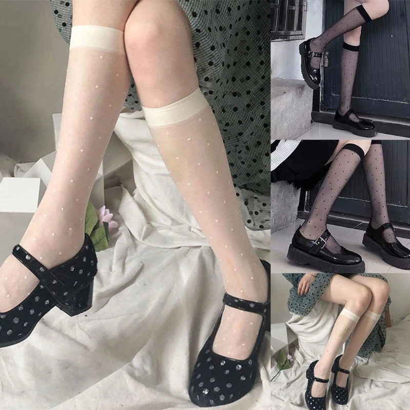 

Women's Sweet Socks Simple Long Tube Stockings Female Hosiery Abrosb Sweat Ultra-Thin with Dots for Mini-Skirt радуга женское