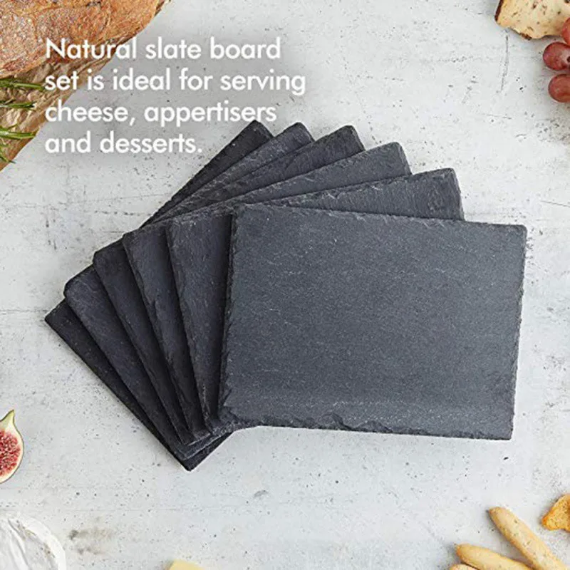 

Natural Black Square Stone Slate Dishes Coaster Solid Sushi Steak Barbecue Plate Cheese Pizza Dessert Cake Fruit Dish Tray
