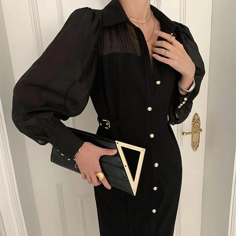 

New 2021 Spring Small Fragrance Knitting Women Eleagnt Single-breasted Office Lady Long Sleeve Sweater Dress