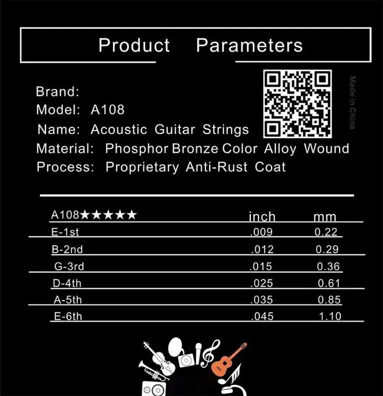 

IRIN A108 Acoustic Guitar Strings Phosphor Bronze Color Alloy Wound 1st-6th(.009-.045)