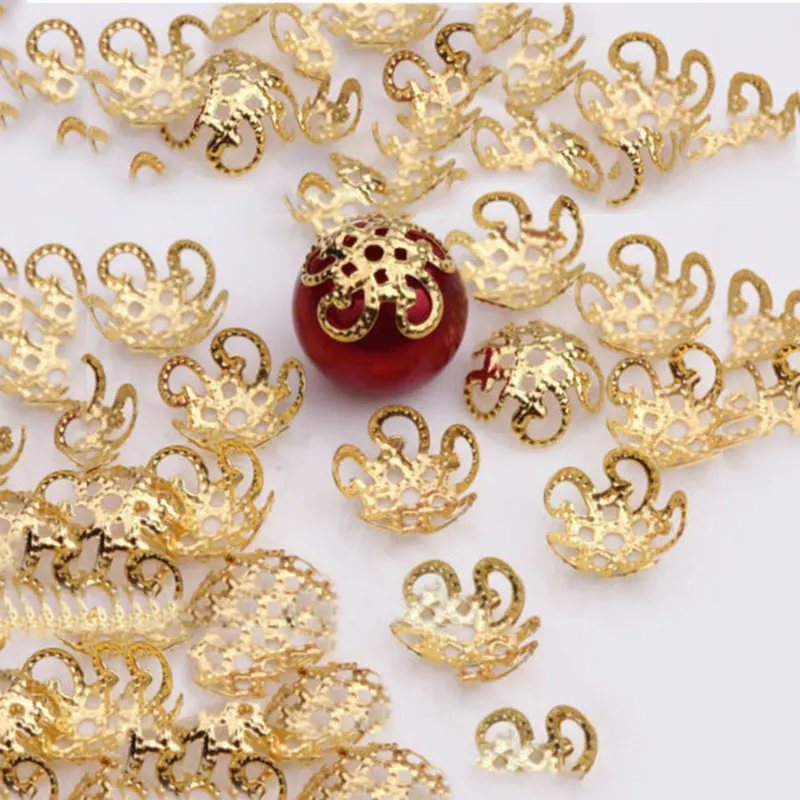 

200Pcs 10mm Five Petals Flower Filigree Beads Caps for Jewelry Making Bracelet Necklace Diy End Spacer Beads Accessories