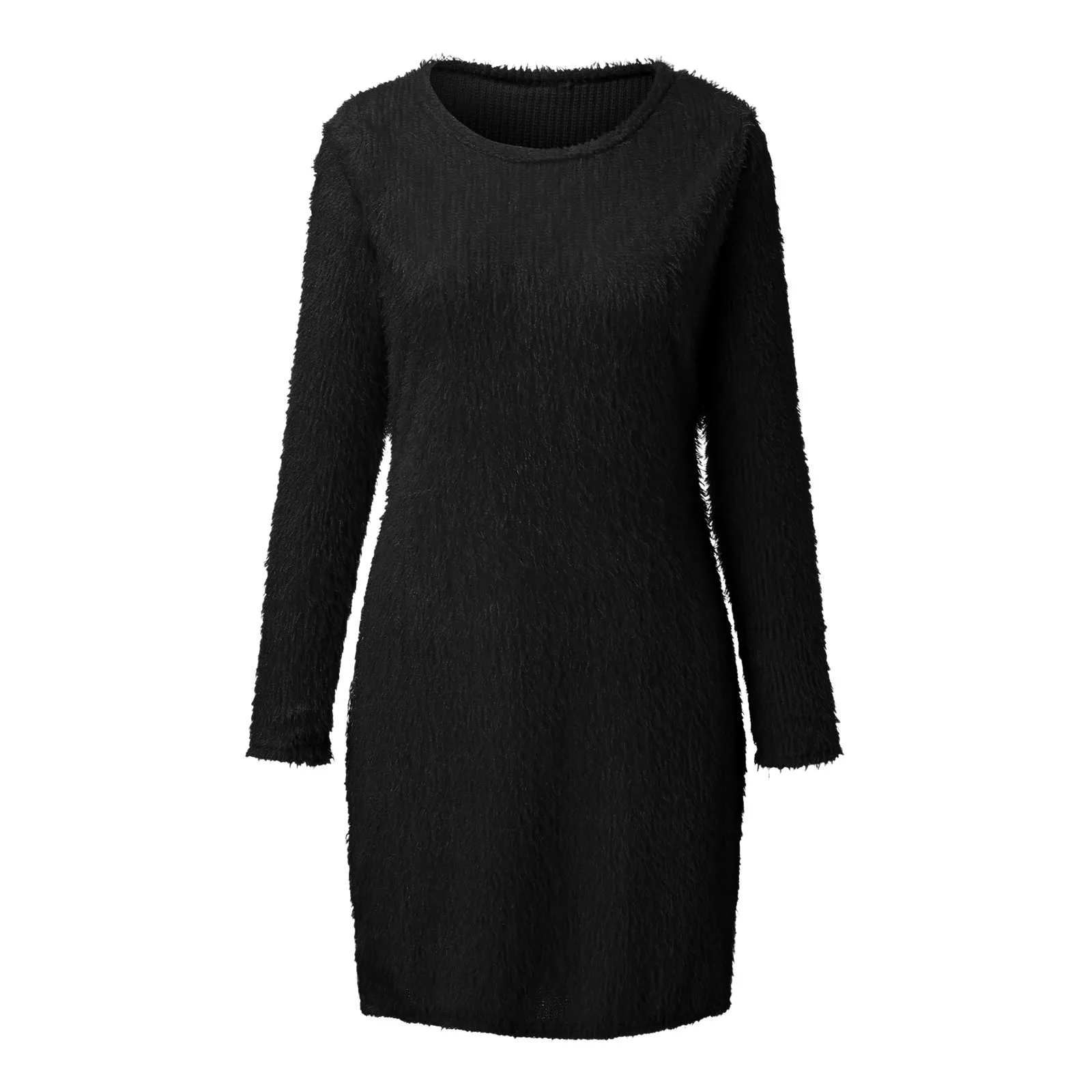 Зимнее плюшевое теплое платье-свитер женские платья с длинным рукавом и круглым