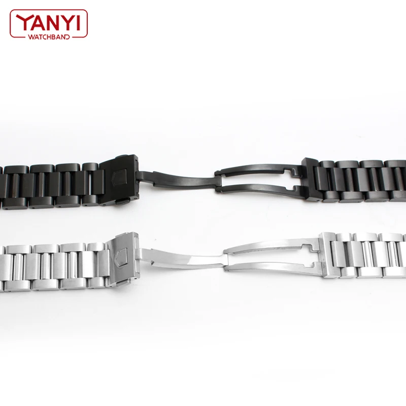 stainless steel watchband 22mm solid metal band Curved end Watch strap mens watch bracelet silver black color