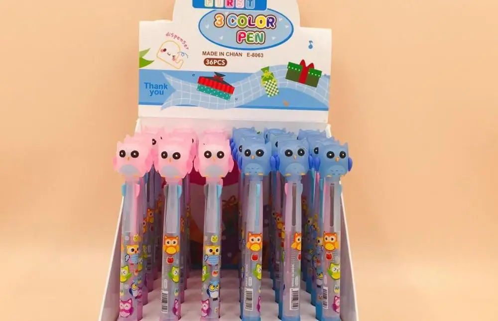 Корейская разноцветная шариковая ручка в виде совы 3 цвета мультяшная Женская