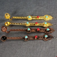 gold buddhist spoon inlaid gem alloy handicraft auspicious tibetan tribute buddhism instruments home gift collection decorative