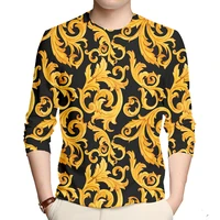 ifpd eu size long sleeve shirt men golden flower summer 3d printed t shirt homme luxury royal baroque mens clothing wholesale
