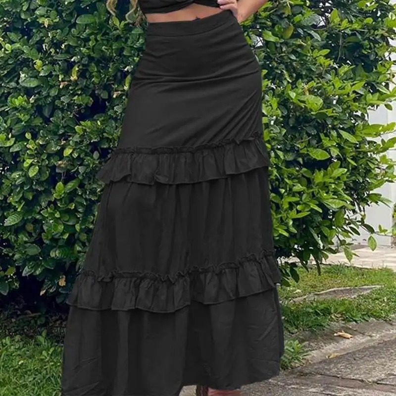 

Летняя юбка VONDA женская повседневная с высокой талией, плиссированная юбка с оборками на подоле, свободная длинная уличная одежда, длинные ю...