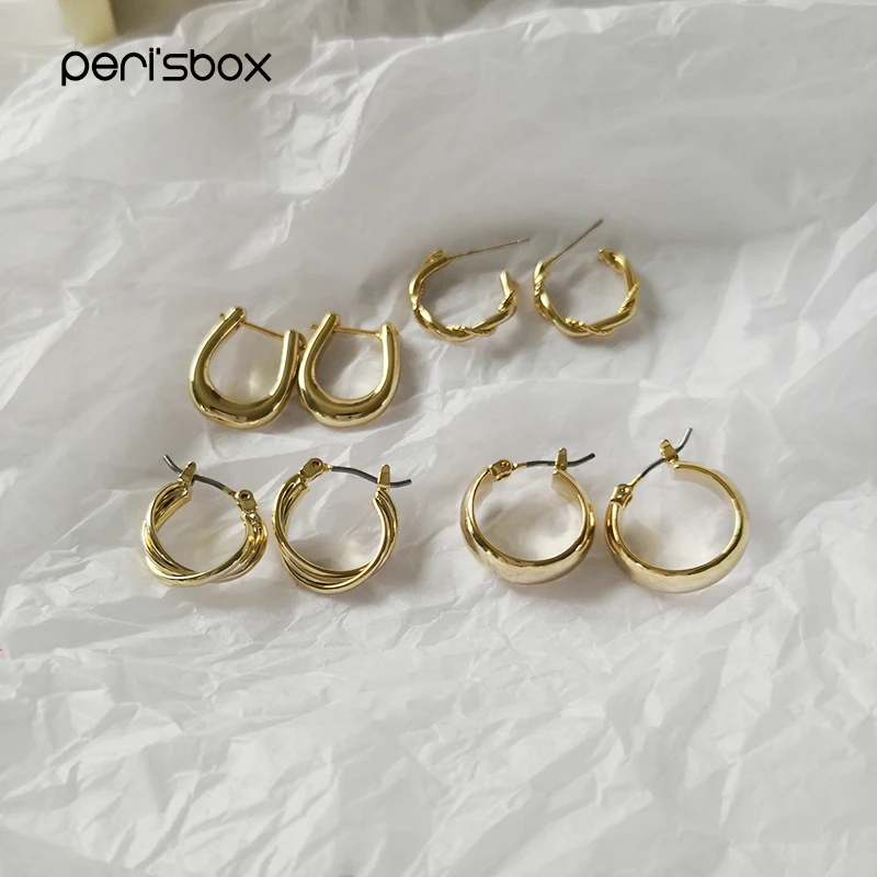 Peri'sBox 4 вида конструкций Золотая подкова маленькие серьги-кольца для женщин 3 ряда гнутые серьги-кольца минималистичные простые серьги-кольца
