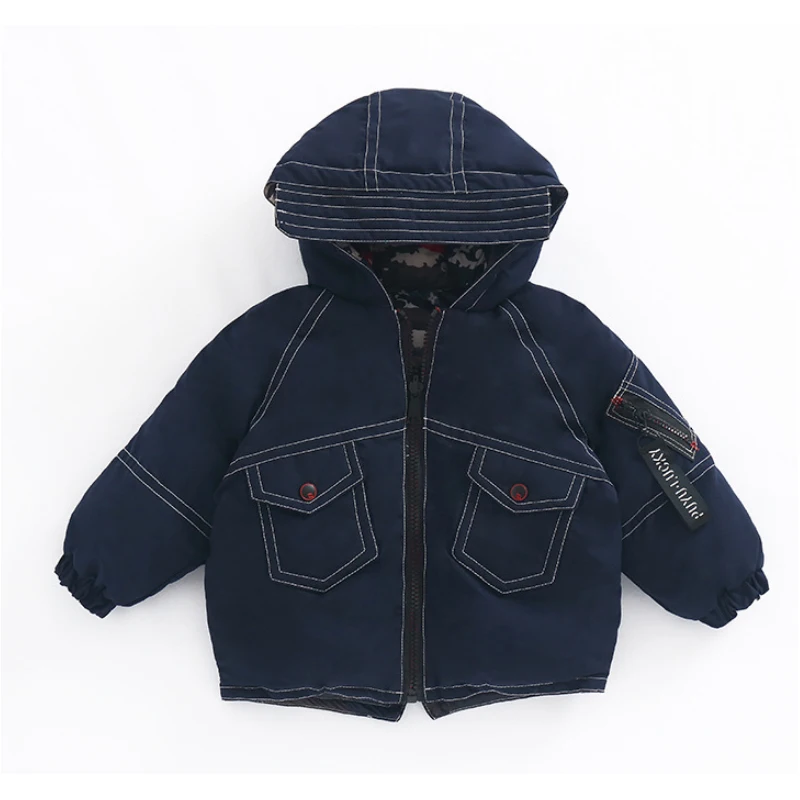 Детское осенне-зимнее утепленное камуфляжное Двустороннее хлопковое пальто для