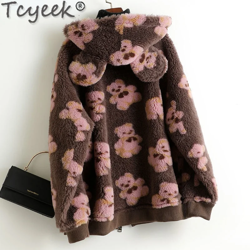 Женское меховое пальто с капюшоном теплая шерстяная куртка оверсайз из