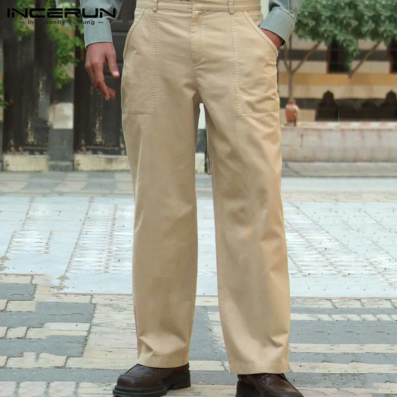 

INCERUN Винтаж Для мужчин сплошной Цвет штаны джоггеры уличная на пуговицах с карманами Повседневное прямые штаны в стиле ретро 2021 мешковатые ...