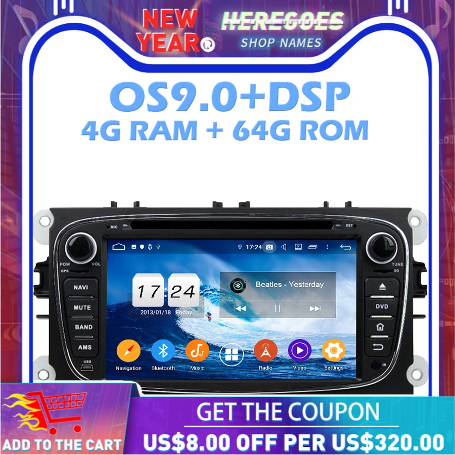 IPS DSP Android 10 0 4 Гб ОЗУ + 64 ПЗУ 8 ядер dvd плеер для автомобиля Wifi Bluetooth 2 RDS радио GPS карта