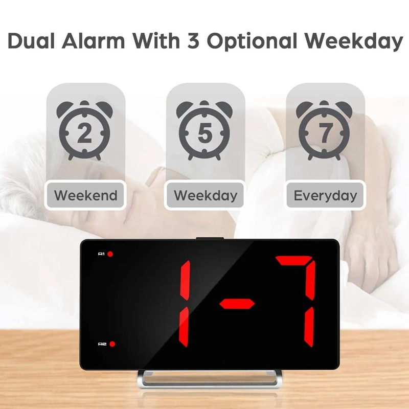 LED Digital Display Dual Alarm With USB Charger Port For Seniors Simple Bedside Number Clocks Bedrooms | Дом и сад