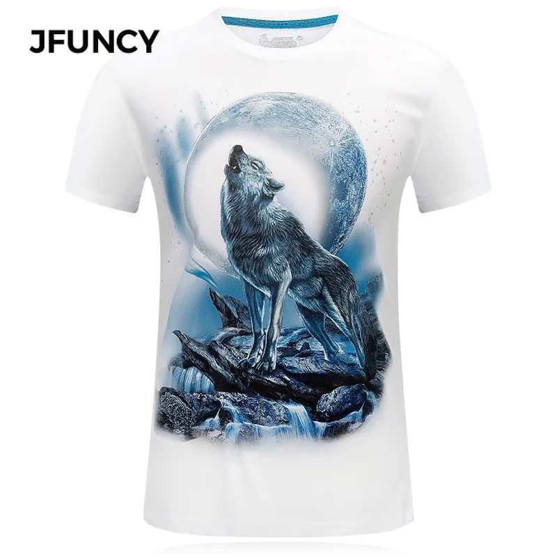JFUNCY 3D Wolf Print Tshirt Men Graphic T Shirts Summer Short Sleeve Streetwear Male Tee Top Cotton Casual Gothic Man Clothing