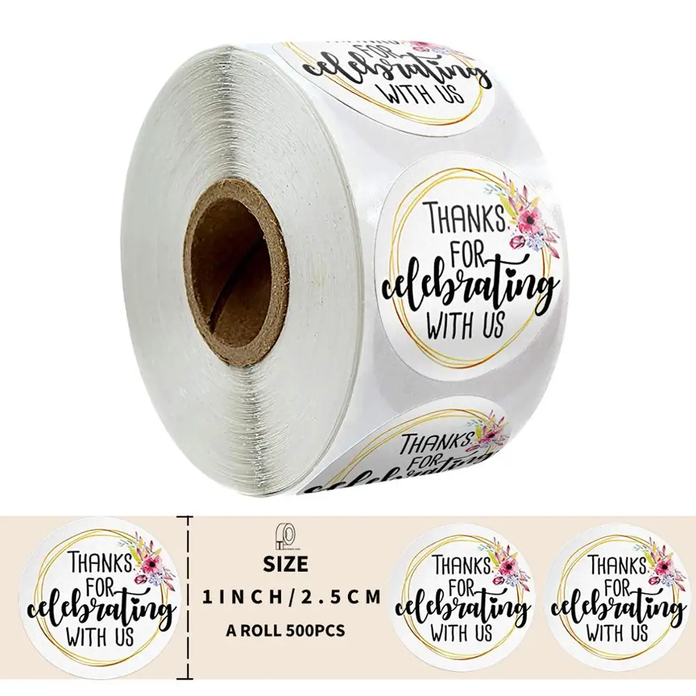 

Круглые цветы, 500 шт., спасибо за празднование с наклейкой s этикетки для печати для милых наклеек s, скрапбукинг, наклейки стикер для канцелярских товаров