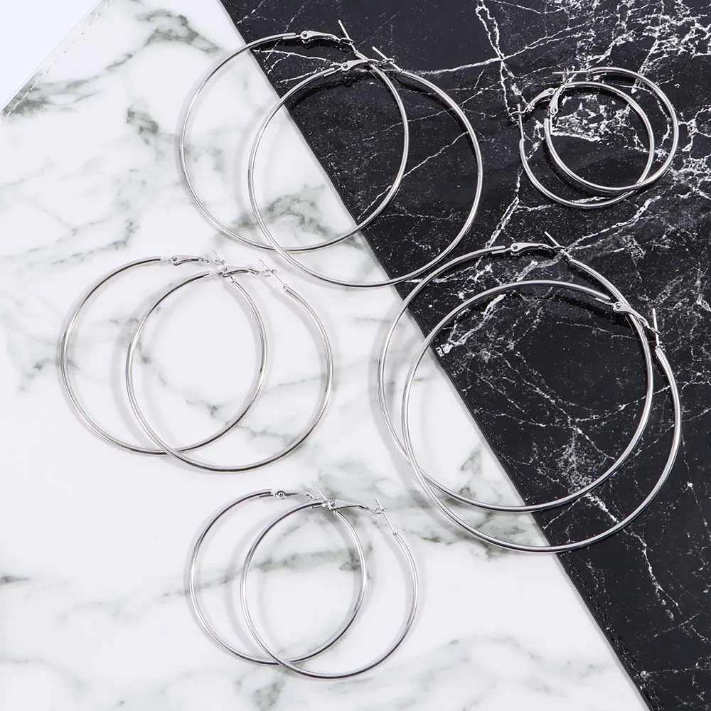 Большие круглые серьги-кольца для женщин простые украшения в стиле панк вечерняя
