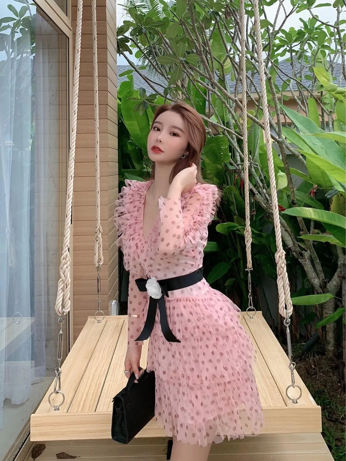 2019 летнее Сетчатое кружевное платье с оборками и бантом женские вечерние платья