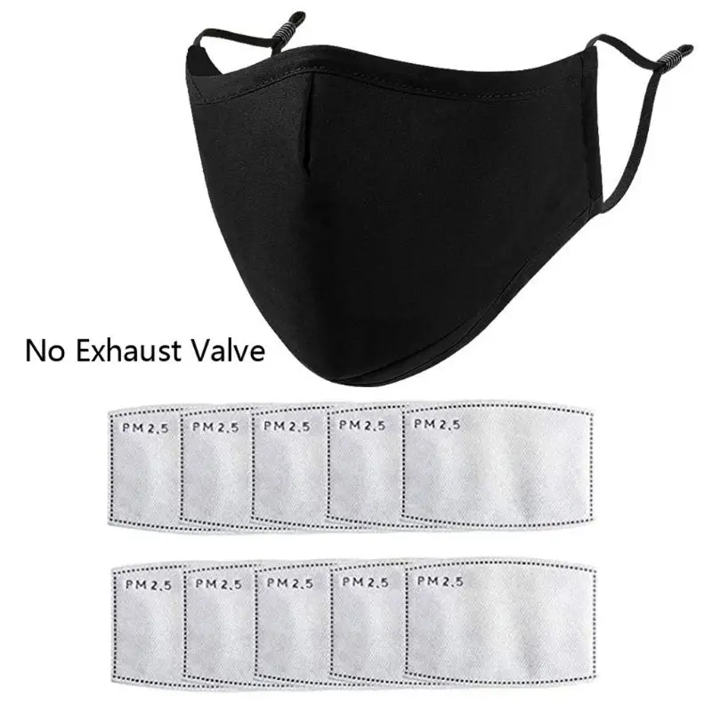 

PM2.5 Cotton Face Mask Breathable Washable Cotton Dust-proof Mouth Masks With 10 Replaceable Activated Carbon Filters