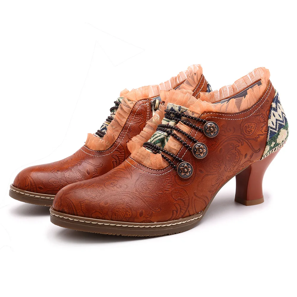 Женские ботинки кожаные ботильоны с принтом в стиле ретро Женская обувь на