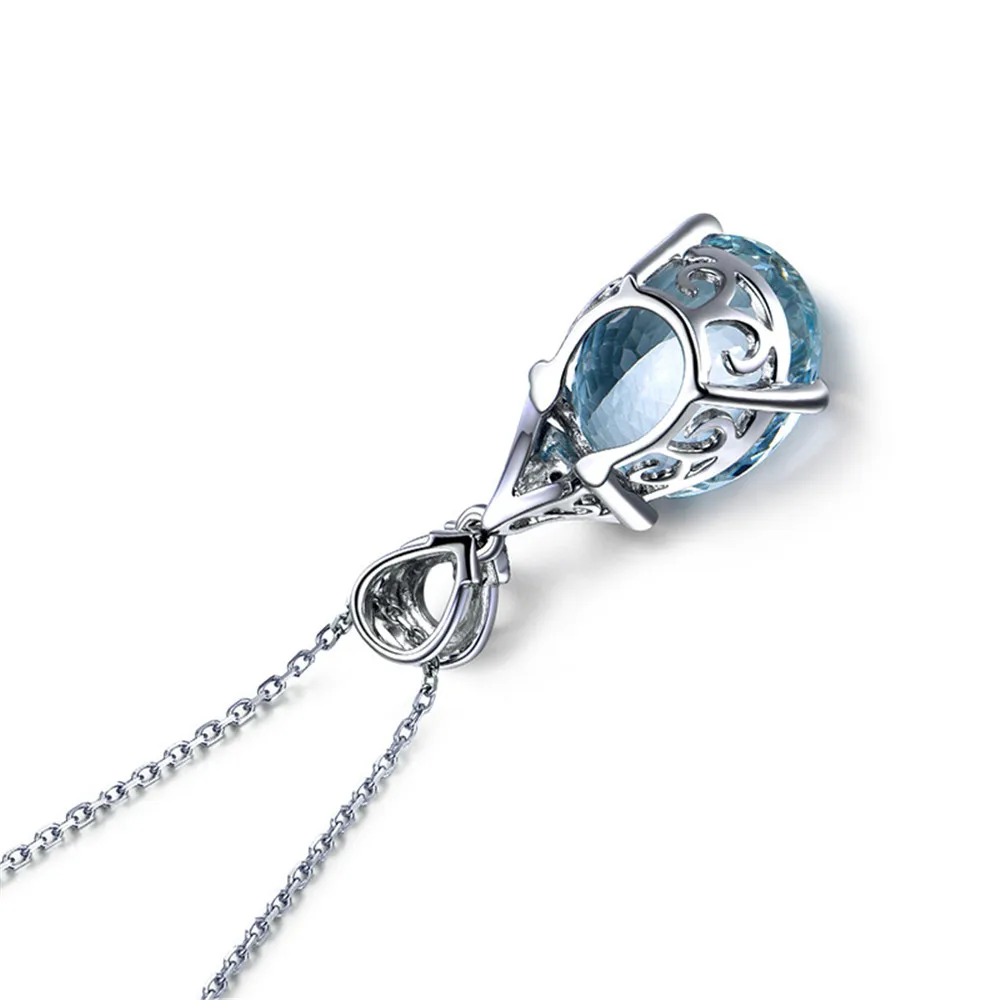 Aquamarine blue crystal pendant necklace for women white gold silver color choker zircon diamonds gemstones bijoux jewelry gift | Украшения