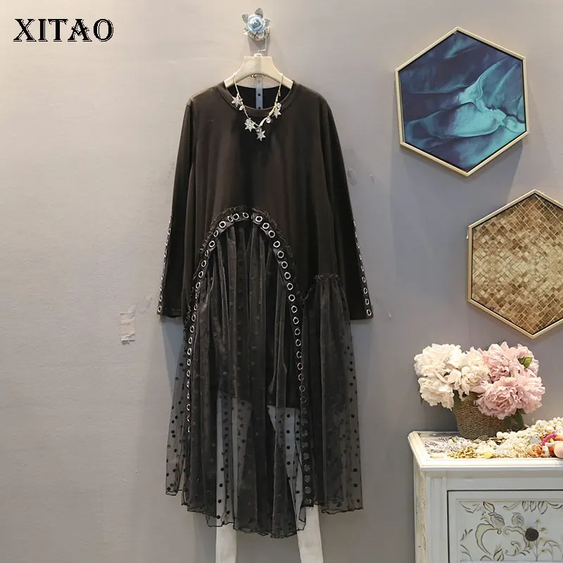 XITAO кружевное лоскутное платье модный новый пуловер плиссированное Элегантное