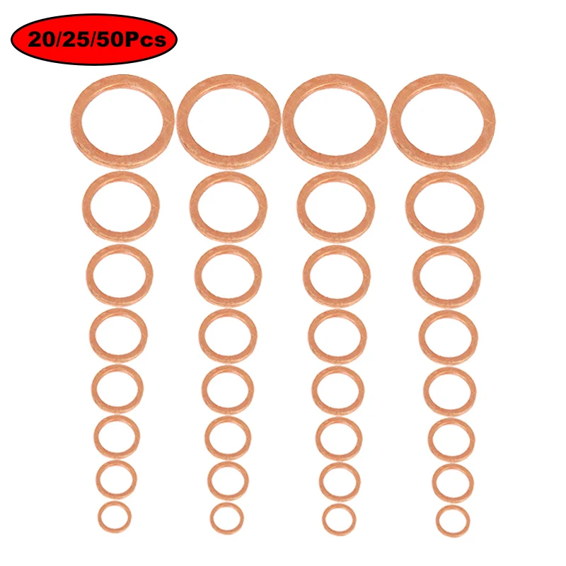 

20/25/50Pcs M5 M6 M8 M10 M12 M14 M16 M20 Solid Copper Washer Flat Ring Gasket Seal Plain Spacer Washers Fastener
