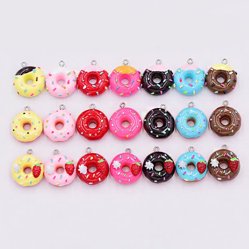 

10pcs/Pack Resin Donuts Bread Charms Earring Key Chain Necklace Pendant Kawaii Handmade DIY Bracelet Jewelry Findings Making