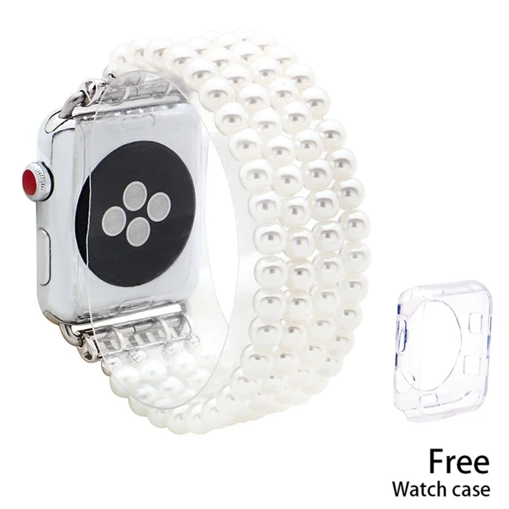 LuReen эластичный ремешок для часов для apple Watch band 44/40 мм наручных часов iwatch, ремешок 38/42 мм браслет, ремешок для наручных часов apple watch 5 4 3 2 1 - Цвет ремешка: Pearl bead