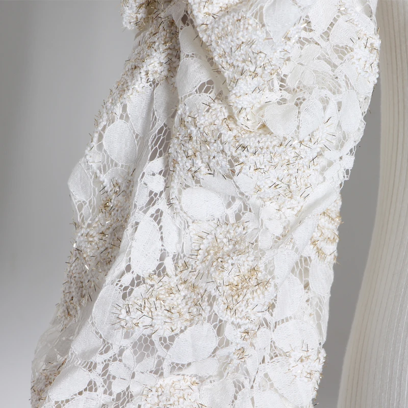 Женский свитер CHICEVER вязаный с О-образным вырезом и рукавом-фонариком рюшами |