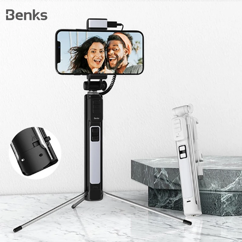 

Benks New Wireless Bluetooth Selfie Stick Tripod Extendable With Shutter Button Remote Control Universal For iPhone 11 XR Xiaomi