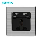 Универсальная Розетка SRAN, гнездо из нержавеющей стали с 3 отверстиями USB, 13 а, 2USB-порта, С Пылезащитным выходом, 5 В, 2,1 А, 86 х86 мм