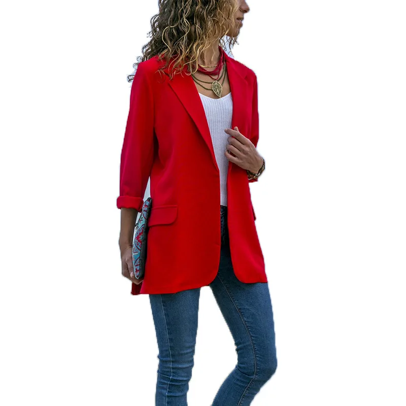 

Hot Ebaywish Hot Style European And American Stitching Slim Solid Color Long-sleeved Suit New Spot Casual Turn-Down Collar