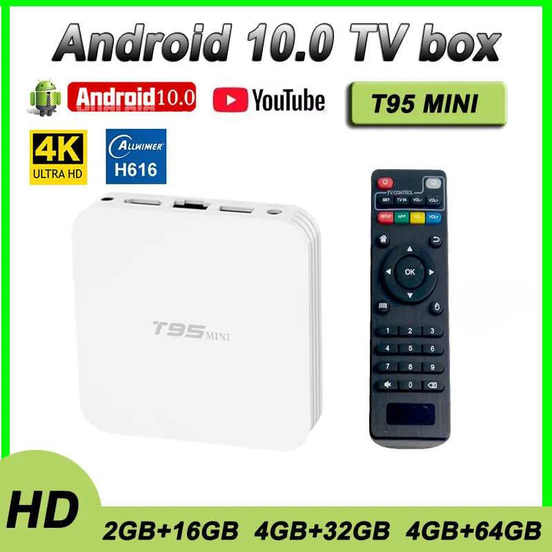 

NEW T95 MINI Smart TV BOX Android 10.0 Allwinner H313 Quad Core 2G 8G 16G IPTV 2.4G Wifi H.265 YouTuBe Media Player Set Tob Box