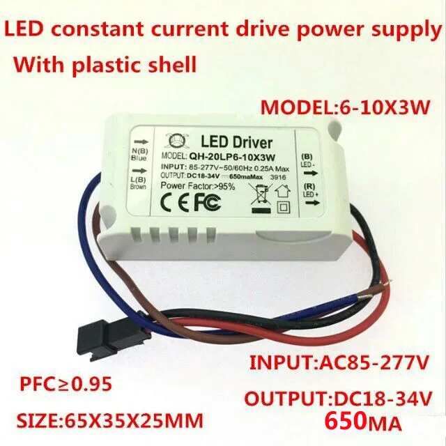 

50PCS 6-10x3w Constant Current Led Driver DC18-34V 650ma 6x3w 8x3w 9x3w 10x3w 20W 30w Power Supply LED downlight LED Transforme