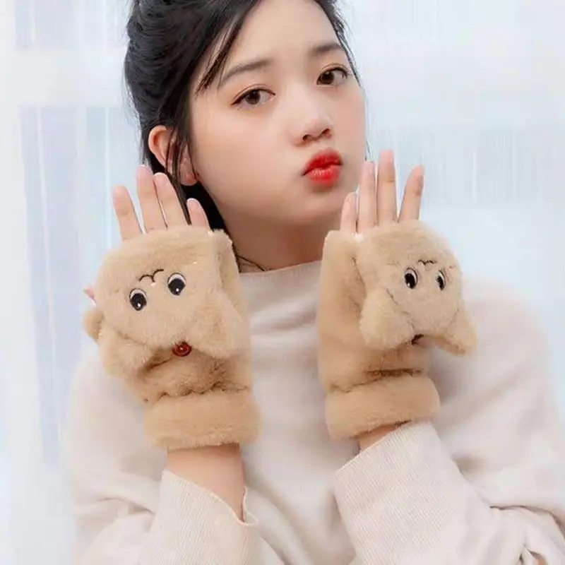 

Winter Cute Riding Furry Half-finger Gloves Mittens Fingerless Gloves Women Girls Plush Warm Gloves Soft Touch Screen Mittens