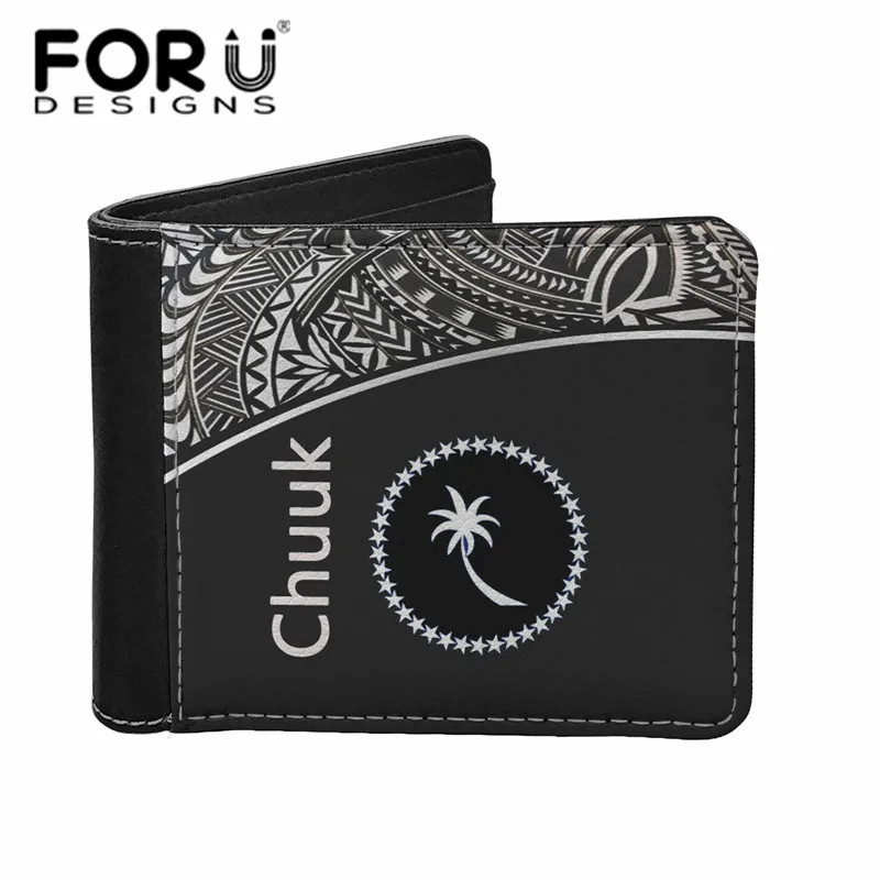 

FORUDESIGNS Luxury Men's Wallets Chuuk Tribal Polynesian Print PU Leather Card Holder Short Coin Purse Custom Clutch Money Bags