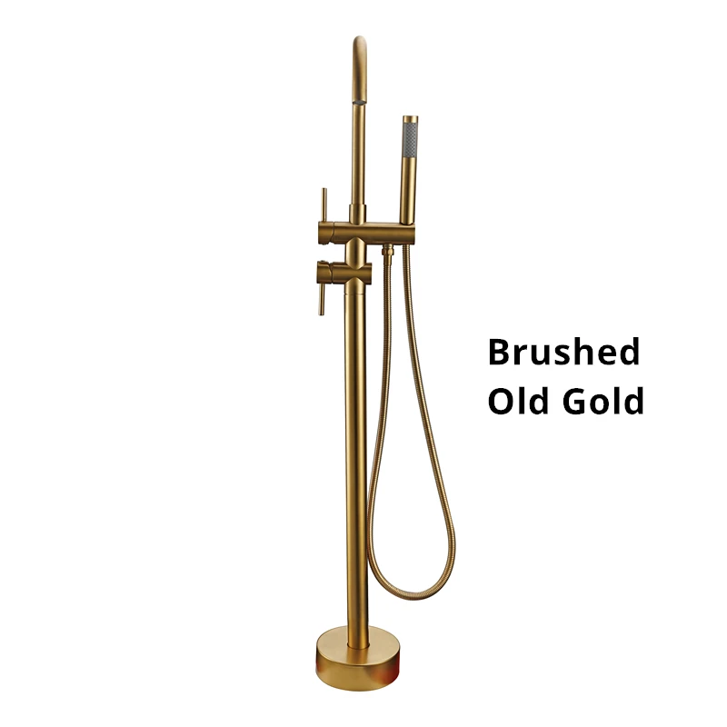 Brushed Old Gold Черный золотой розовый пол ванной комнаты стенд кран смеситель Одной ручкой кран 360 Вращение Носик с латунный ручной Душ Ванна смеситель для душа - Цвет: Brushed Old Gold
