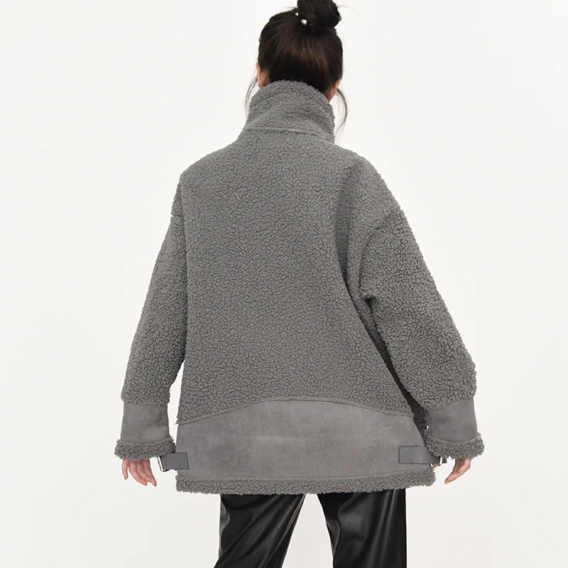 

[EAM] Loose Lambswool Warm Big Size Thick Jacket New Stand Collar Long Sleeve Women Coat Fashion Autumn Winter 2021 1DD144602