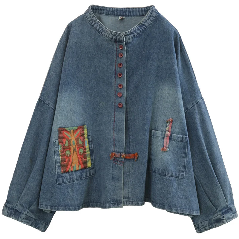 Женская джинсовая куртка в стиле Харадзюку синяя Повседневная Свободная из