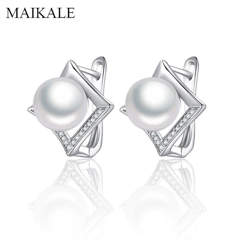 Женские серьги гвоздики с фианитом MAIKALE роскошные серебристые квадратные камнем