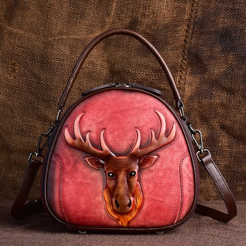 

New Retro Leather Women's bag with leather top layer, fashionable single shoulder and slant span, hand-held women's embossed bag