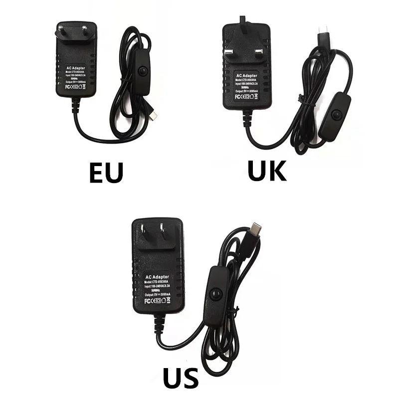 Raspberry pi 4 DC 5В 3A кнопка переключения питания адаптер Micro USB порт Вольт для телефона +
