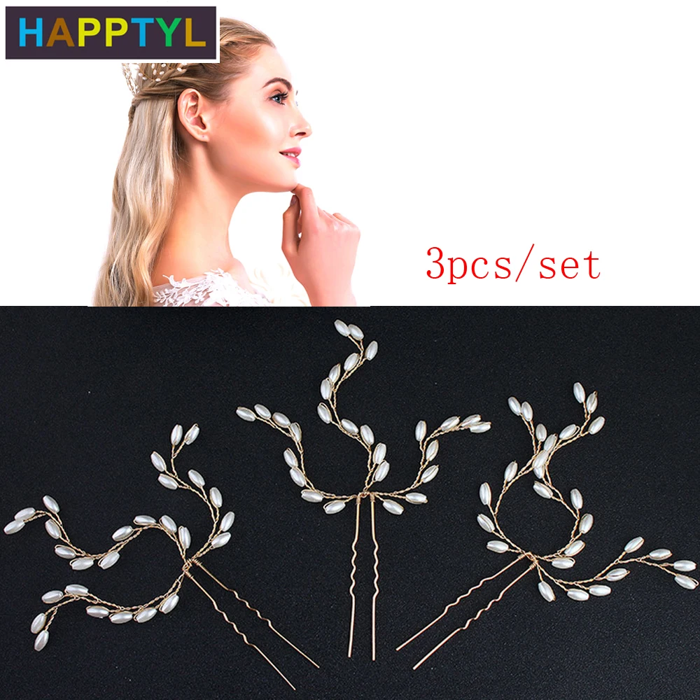 

HAPPTYL 3 шт./компл. свадебные жемчужные заколки для волос ручной работы головной убор Свадебные украшения Свадебные аксессуары для волос