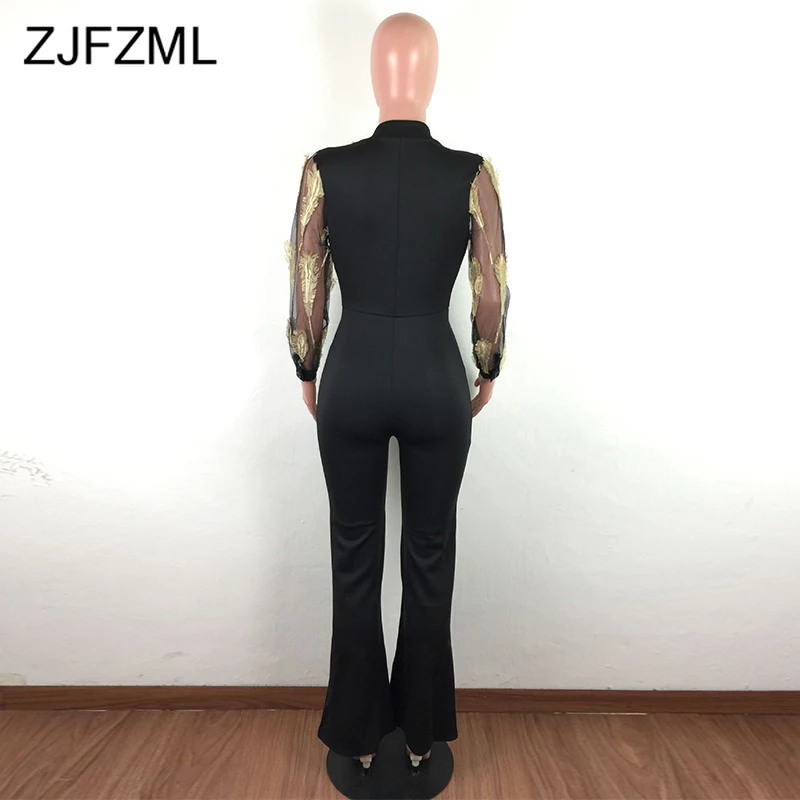 Пикантные сетчатые комбинезоны с вышивкой перьев женские офисные длинным