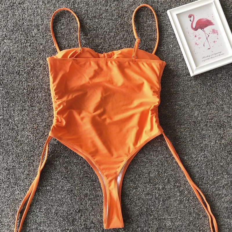 2022 Cut Out Swimwear Solid Swimsuit One Piece Drawstring Bodysuit Sexy Monokini Summer Beachwear Push Up Bathing Suits Female | Спорт и