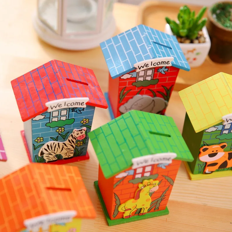 Деревянные детские банковские игрушки в форме домика копилки для детей монет